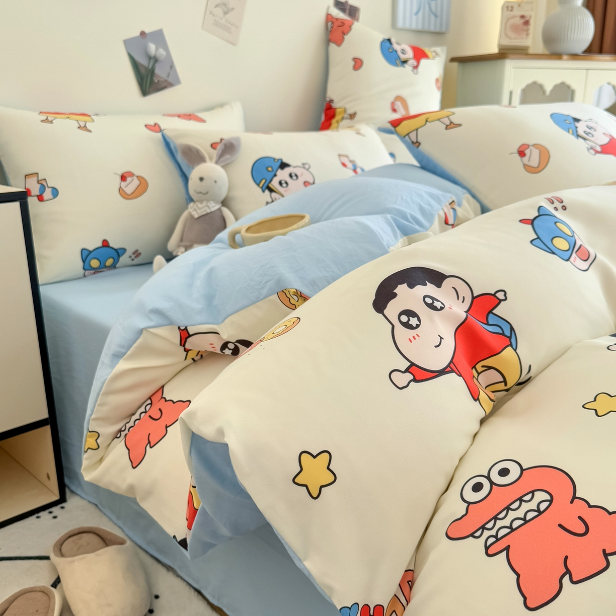 91家纺网 家纺一手货源 找家纺 卡斯诺家纺馆 2026新款卡通水洗云朵棉四件套下载文件包含买家秀 淘气小新