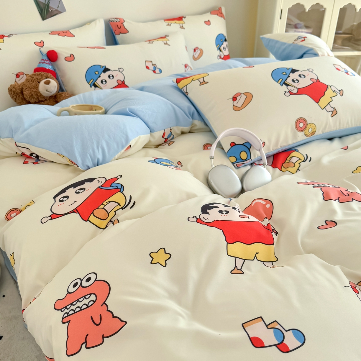 91家纺网 家纺一手货源 找家纺 卡斯诺家纺馆 2026新款卡通水洗云朵棉四件套下载文件包含买家秀 淘气小新