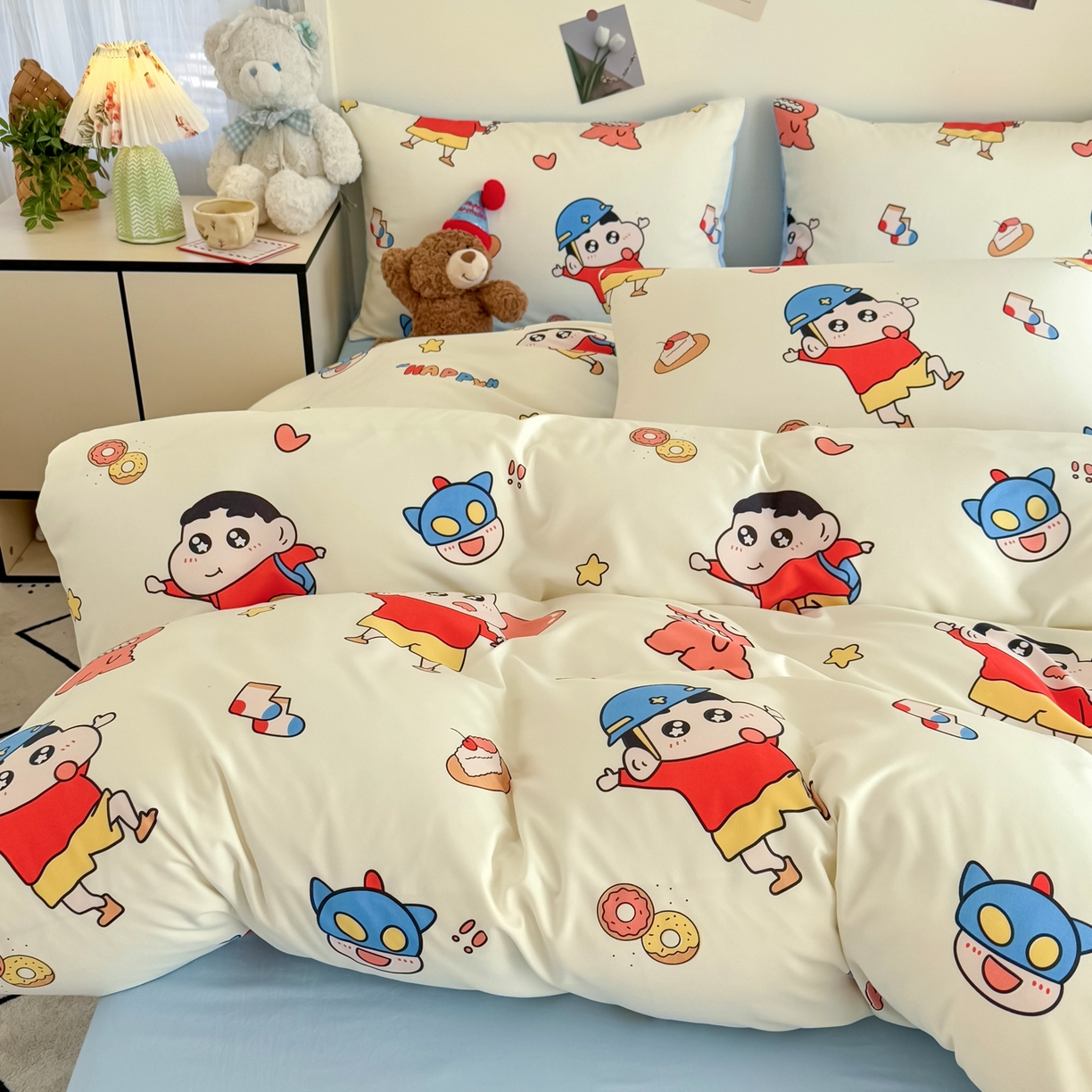 91家纺网 家纺一手货源 找家纺 卡斯诺家纺馆 2026新款卡通水洗云朵棉四件套下载文件包含买家秀 淘气小新