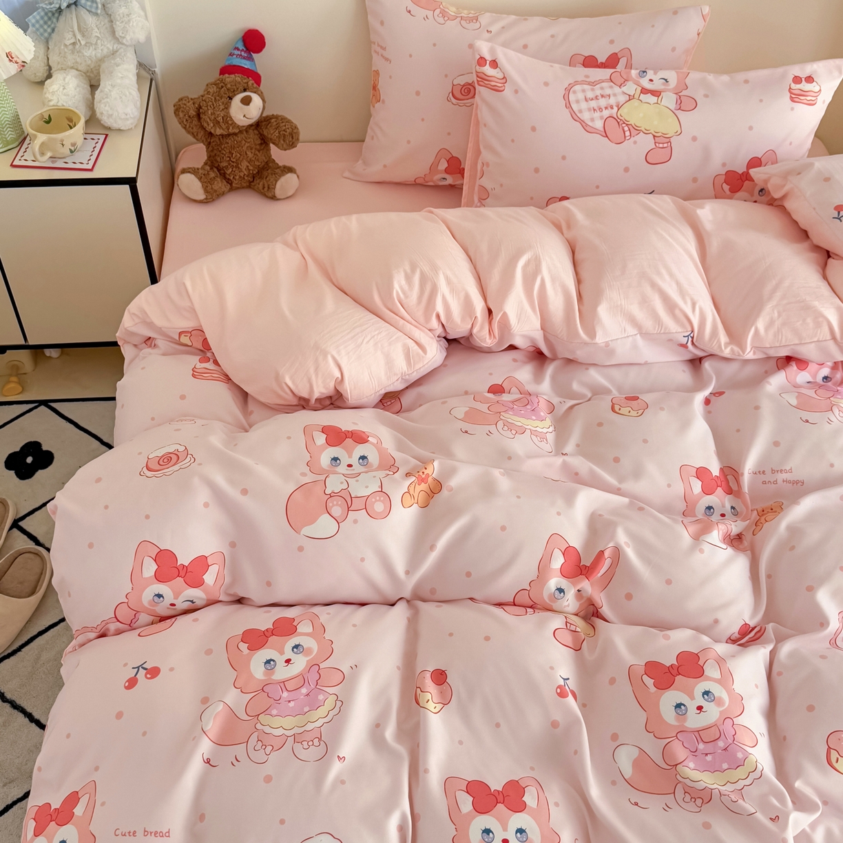 91家纺网 家纺一手货源 找家纺 卡斯诺家纺馆 2026新款卡通水洗云朵棉四件套下载文件包含买家秀 玲娜