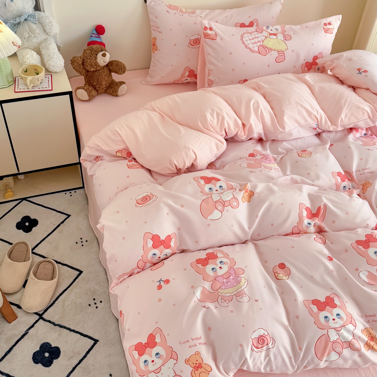 91家纺网 家纺一手货源 找家纺 卡斯诺家纺馆 2026新款卡通水洗云朵棉四件套下载文件包含买家秀 玲娜