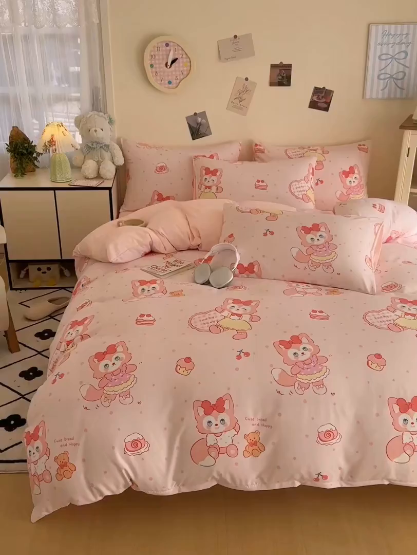 91家纺网 家纺一手货源 找家纺 卡斯诺家纺馆 2026新款卡通水洗云朵棉四件套下载文件包含买家秀 玲娜