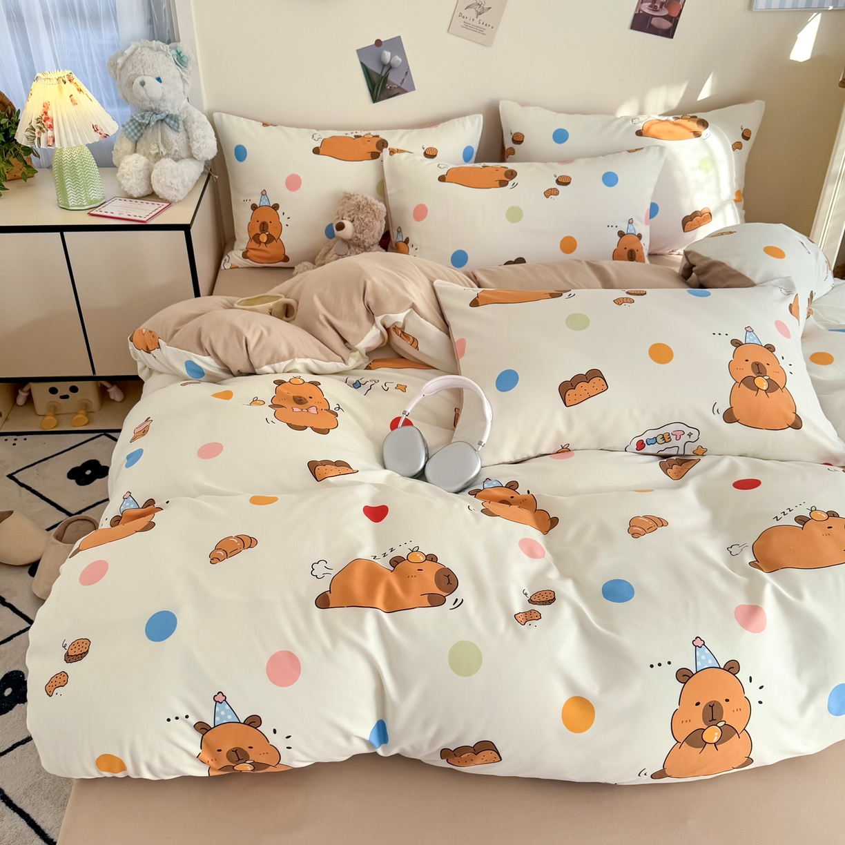 91家纺网 家纺一手货源 找家纺 卡斯诺家纺馆 2026新款卡通水洗云朵棉四件套下载文件包含买家秀 卡皮巴拉