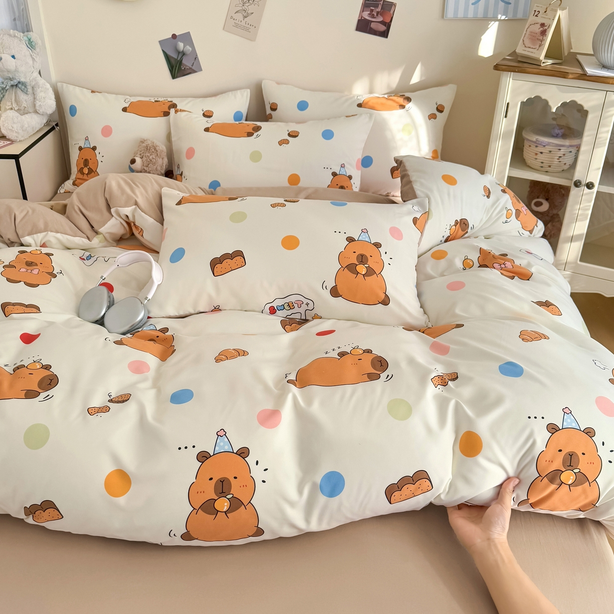 91家纺网 家纺一手货源 找家纺 卡斯诺家纺馆 2026新款卡通水洗云朵棉四件套下载文件包含买家秀 卡皮巴拉