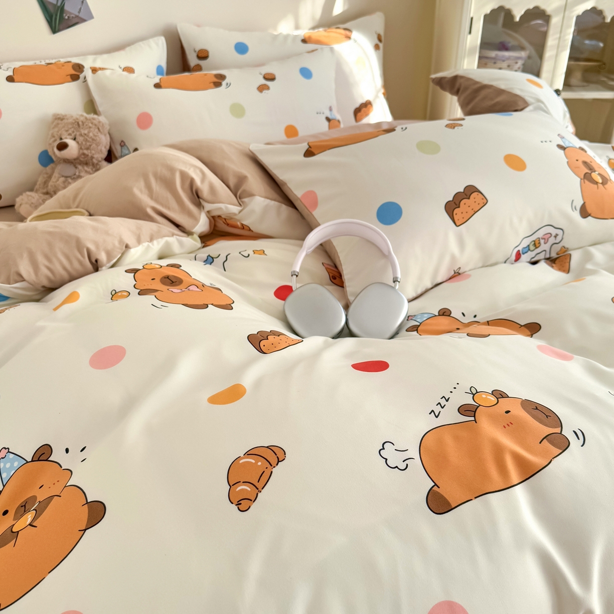 91家纺网 家纺一手货源 找家纺 卡斯诺家纺馆 2026新款卡通水洗云朵棉四件套下载文件包含买家秀 卡皮巴拉