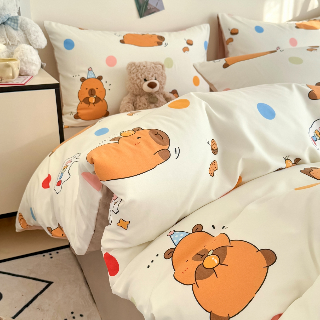 91家纺网 家纺一手货源 找家纺 卡斯诺家纺馆 2026新款卡通水洗云朵棉四件套下载文件包含买家秀 卡皮巴拉