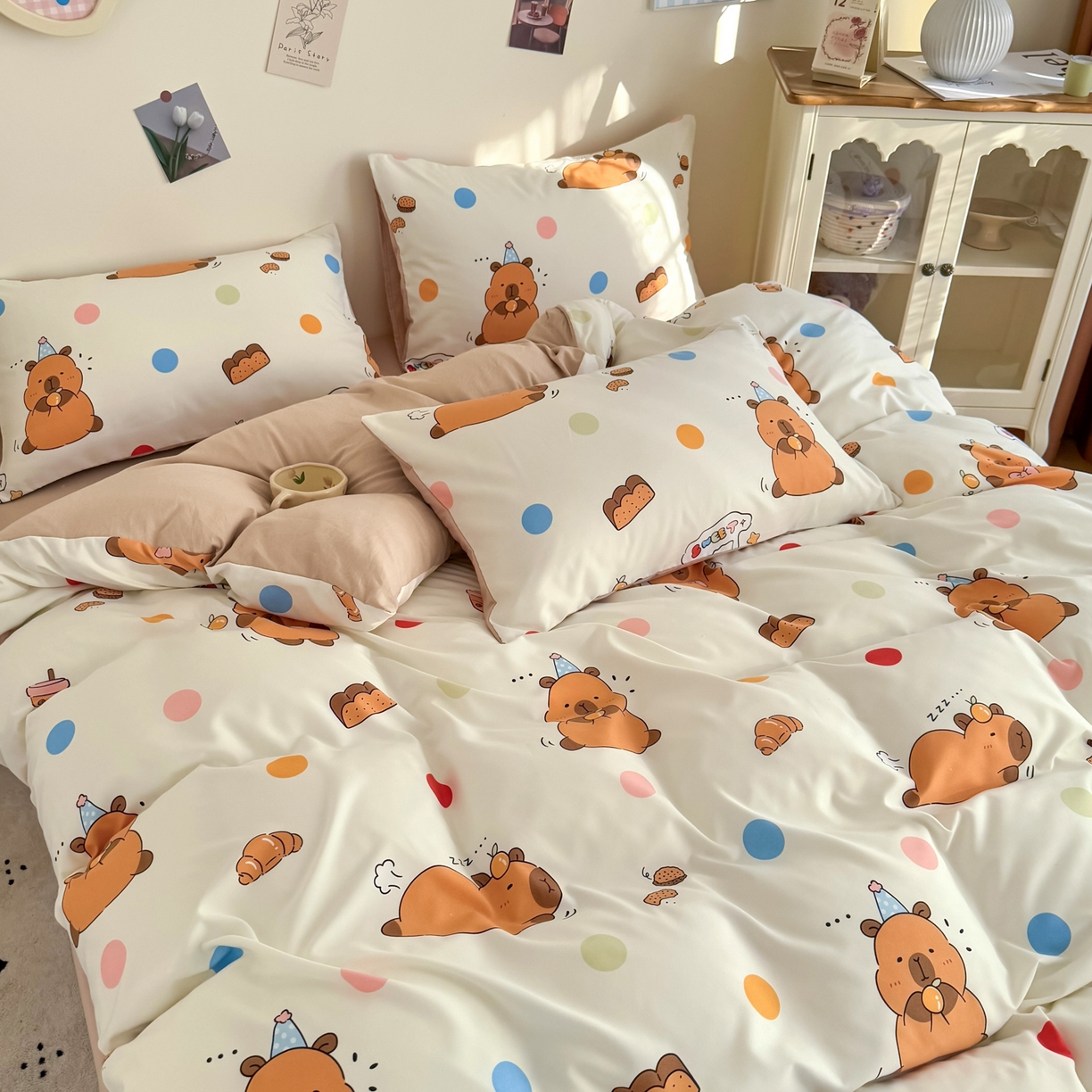 91家纺网 家纺一手货源 找家纺 卡斯诺家纺馆 2026新款卡通水洗云朵棉四件套下载文件包含买家秀 卡皮巴拉