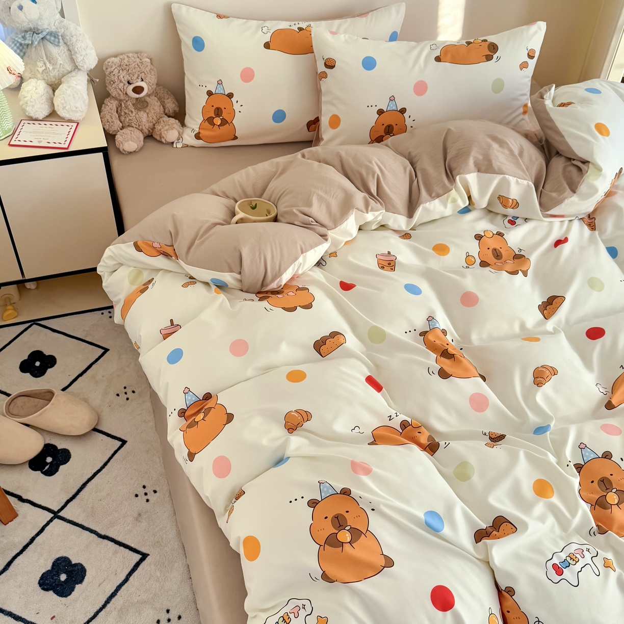 91家纺网 家纺一手货源 找家纺 卡斯诺家纺馆 2026新款卡通水洗云朵棉四件套下载文件包含买家秀 卡皮巴拉