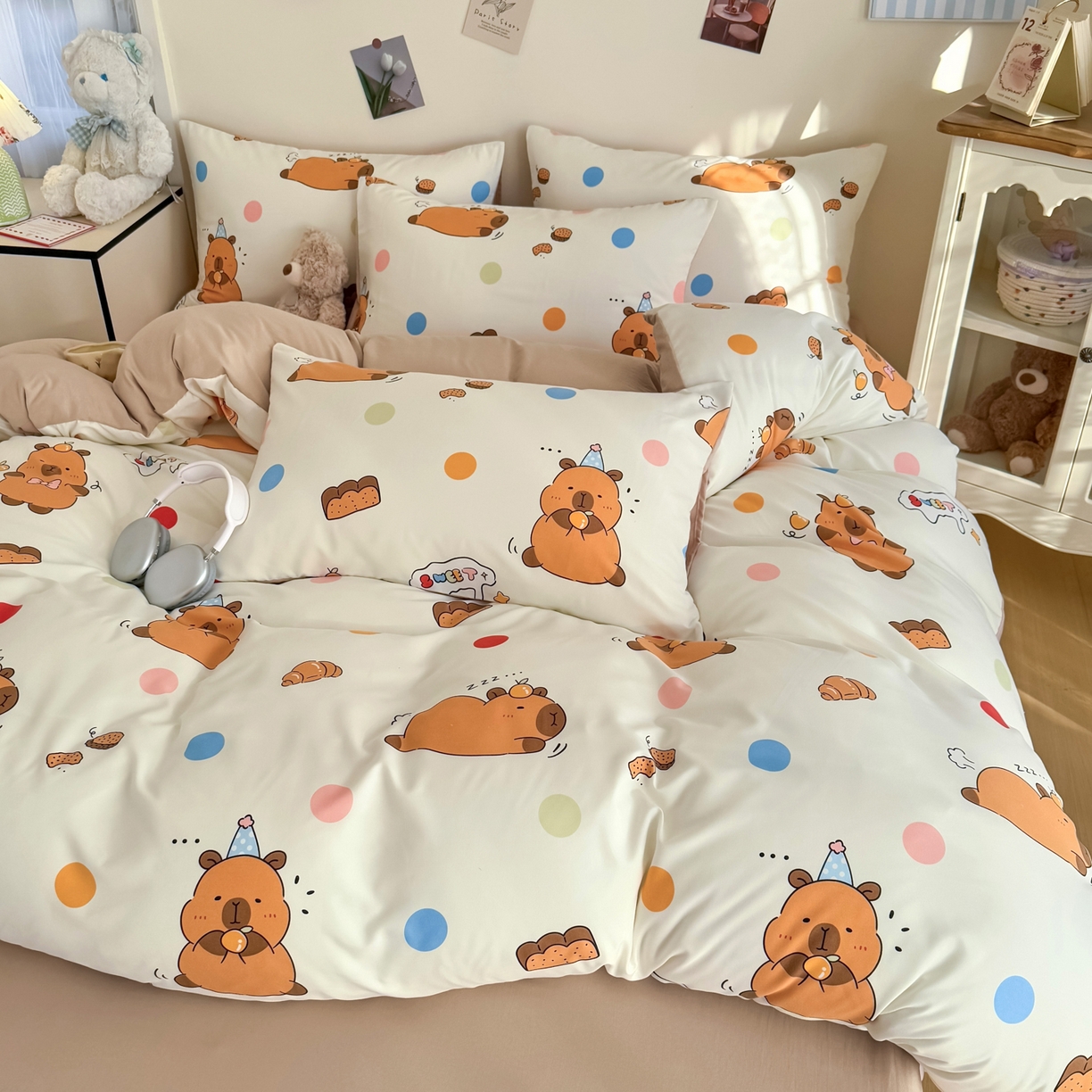 91家纺网 家纺一手货源 找家纺 卡斯诺家纺馆 2026新款卡通水洗云朵棉四件套下载文件包含买家秀 卡皮巴拉