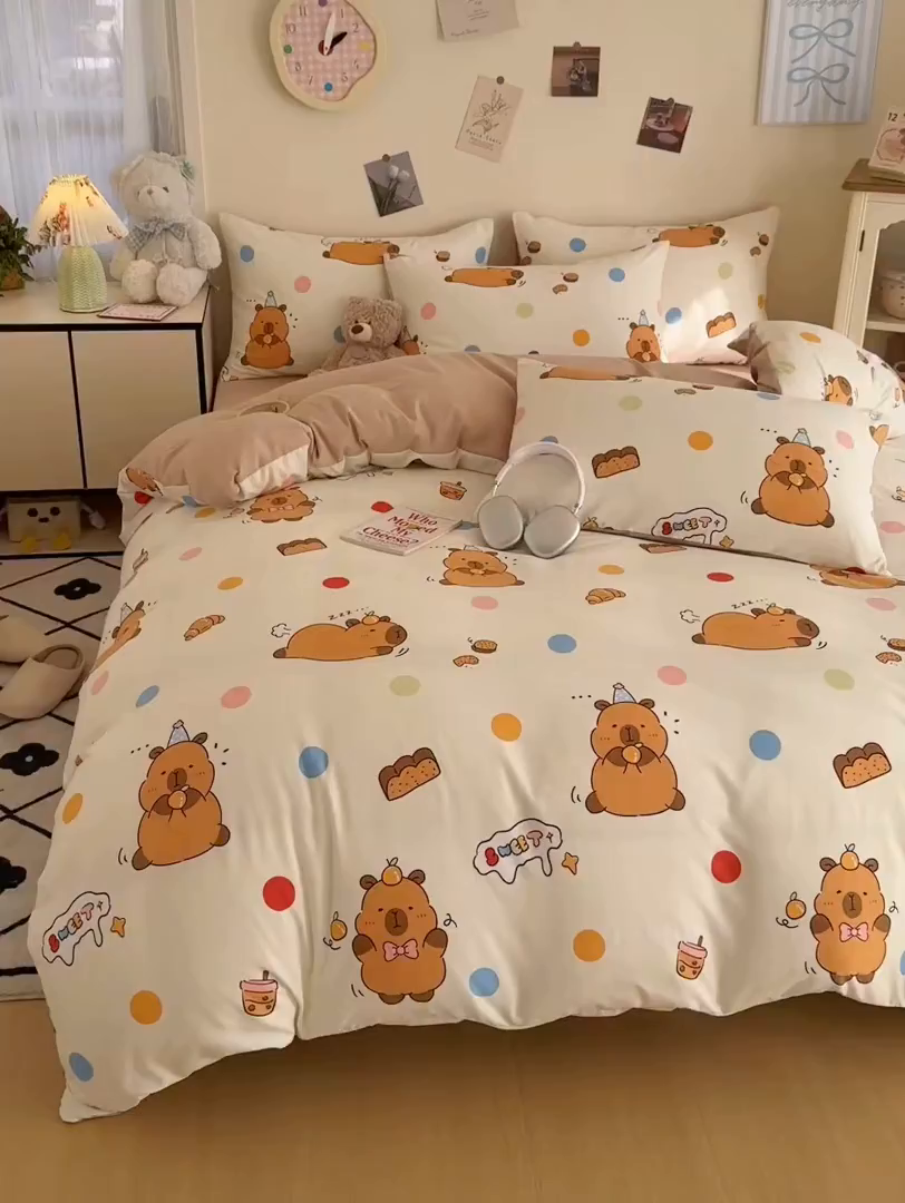 91家纺网 家纺一手货源 找家纺 卡斯诺家纺馆 2026新款卡通水洗云朵棉四件套下载文件包含买家秀 卡皮巴拉