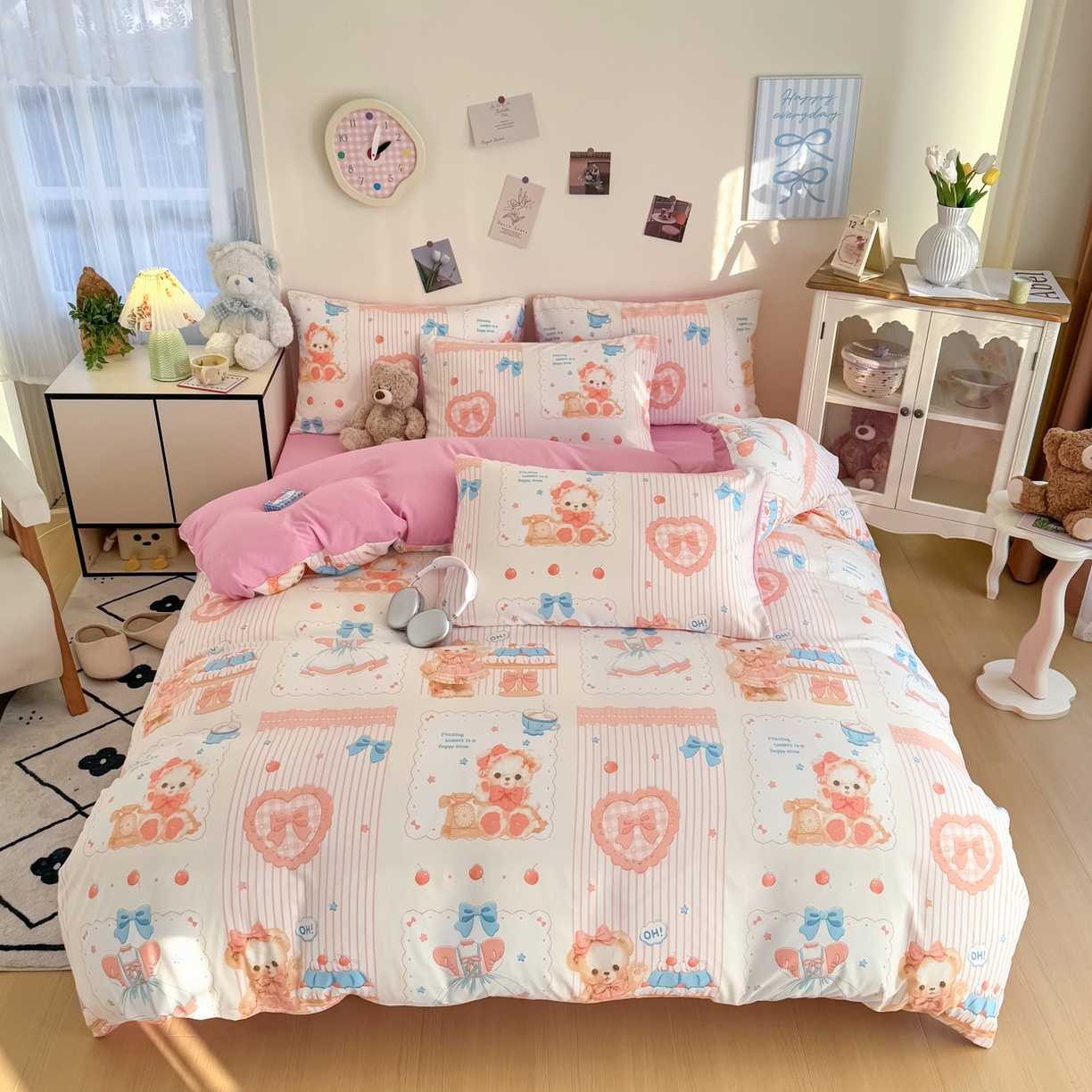 卡斯诺家纺馆 2026新款卡通水洗云朵棉四件套下载文件包含买家秀 萝莉小熊