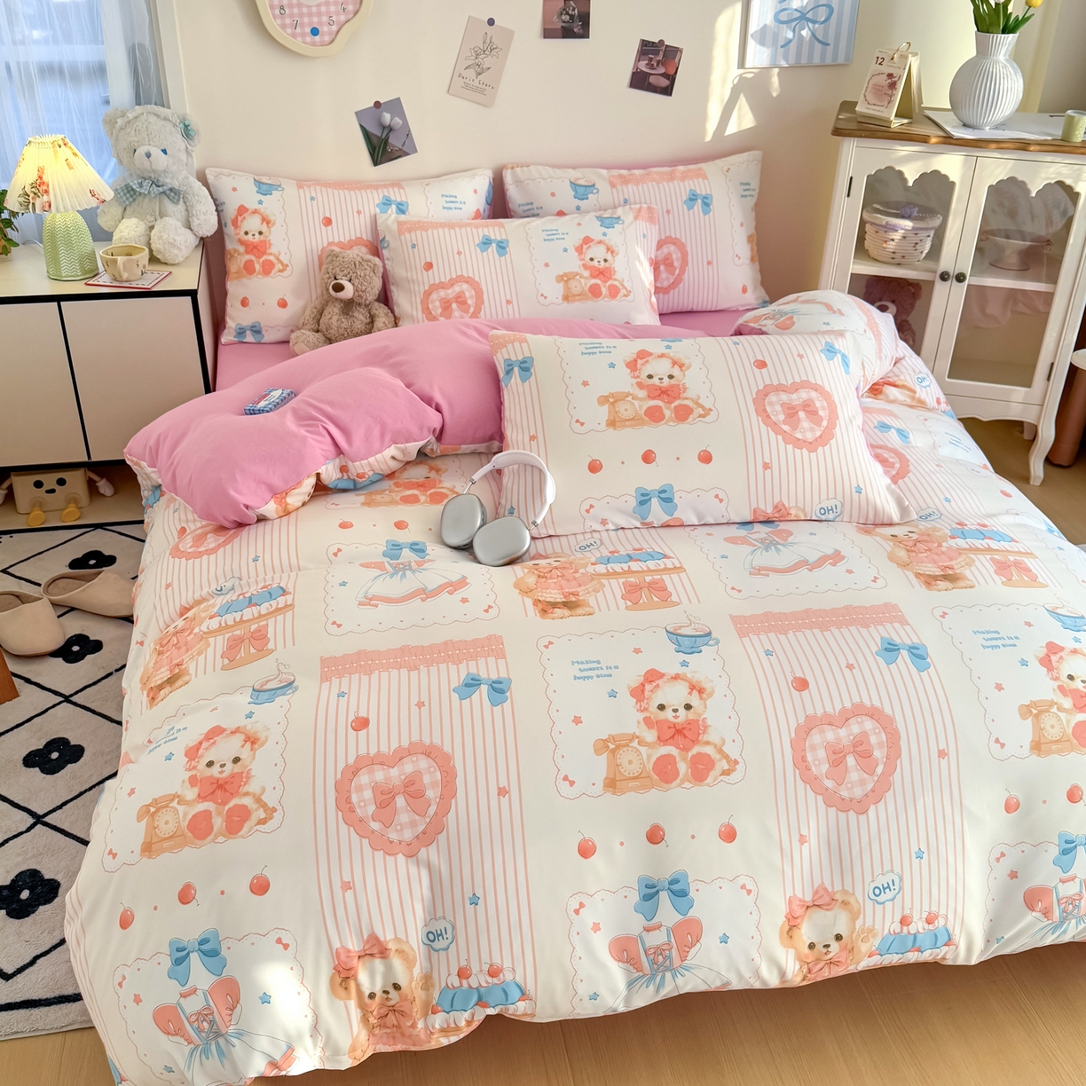 91家纺网 家纺一手货源 找家纺 卡斯诺家纺馆 2026新款卡通水洗云朵棉四件套下载文件包含买家秀 萝莉小熊