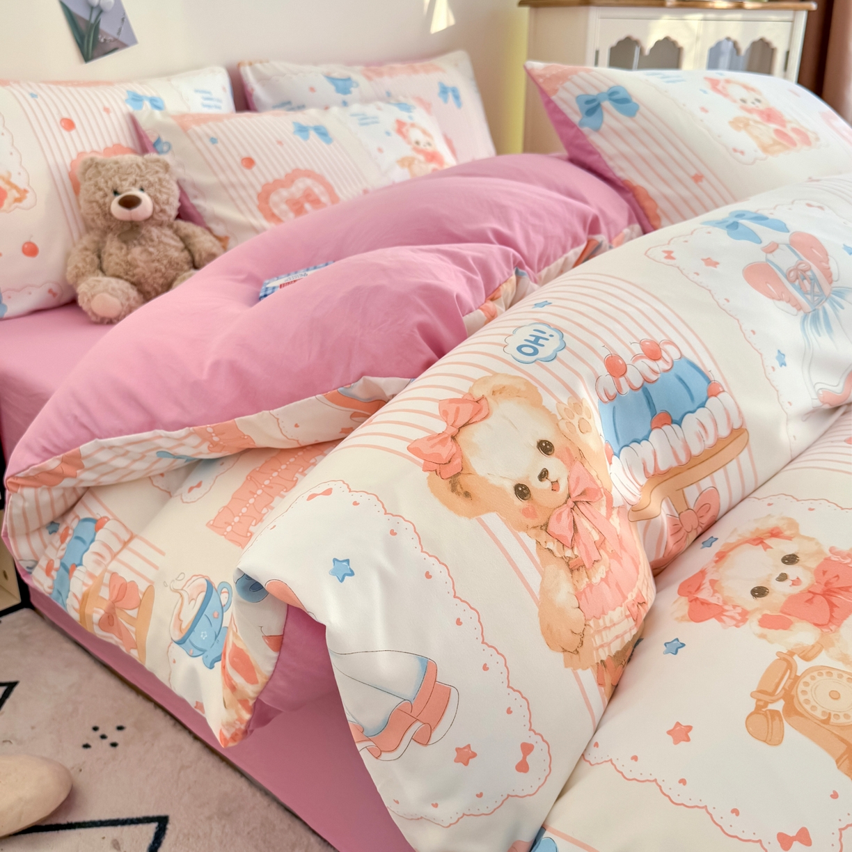 91家纺网 家纺一手货源 找家纺 卡斯诺家纺馆 2026新款卡通水洗云朵棉四件套下载文件包含买家秀 萝莉小熊