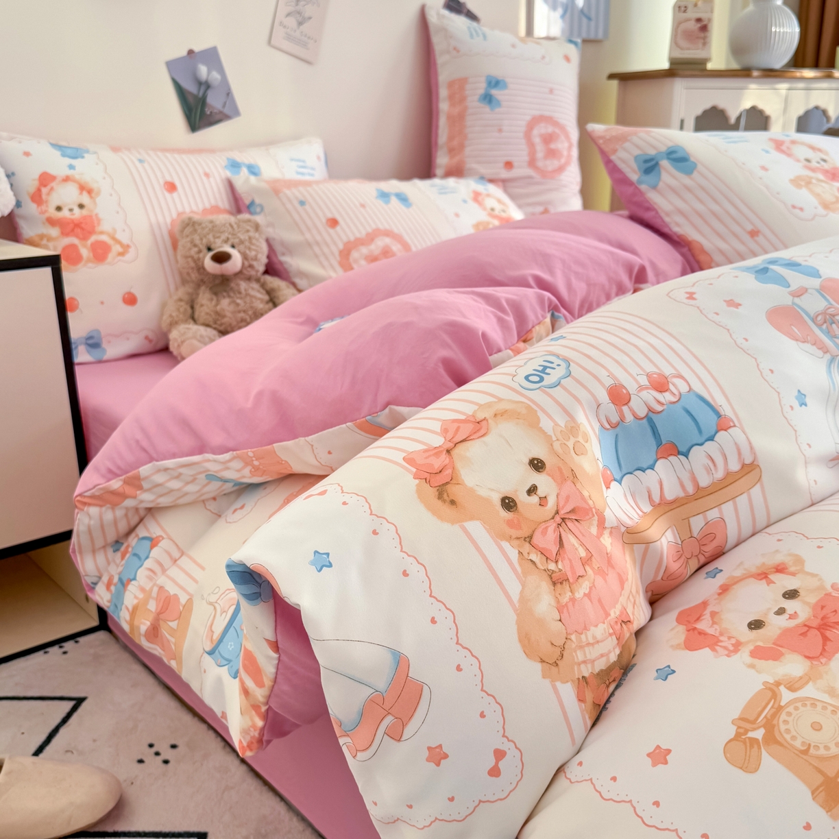 91家纺网 家纺一手货源 找家纺 卡斯诺家纺馆 2026新款卡通水洗云朵棉四件套下载文件包含买家秀 萝莉小熊