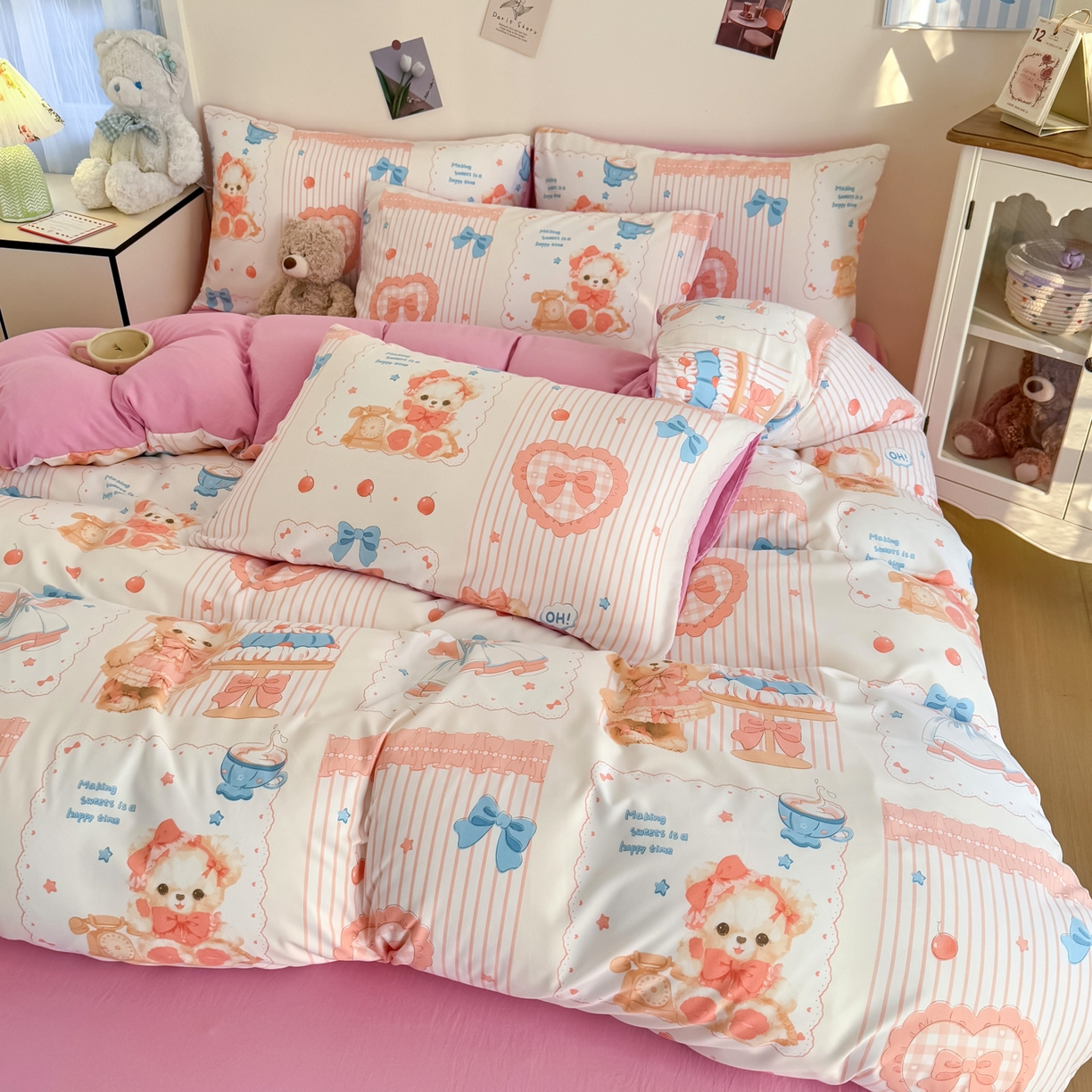 91家纺网 家纺一手货源 找家纺 卡斯诺家纺馆 2026新款卡通水洗云朵棉四件套下载文件包含买家秀 萝莉小熊