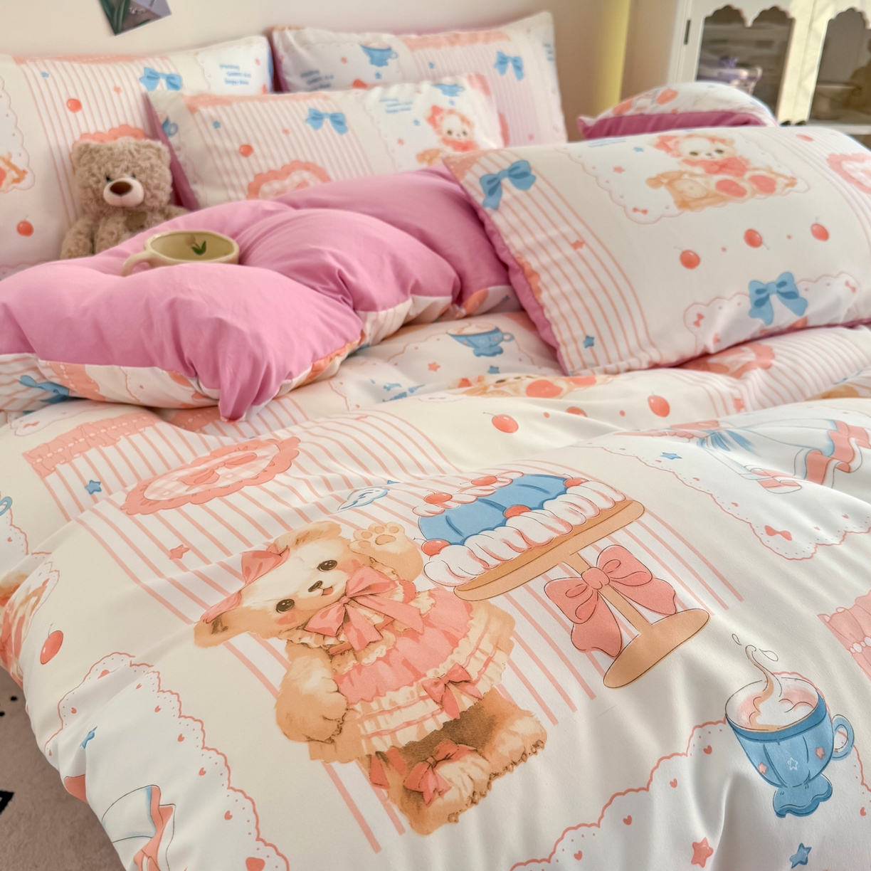 91家纺网 家纺一手货源 找家纺 卡斯诺家纺馆 2026新款卡通水洗云朵棉四件套下载文件包含买家秀 萝莉小熊