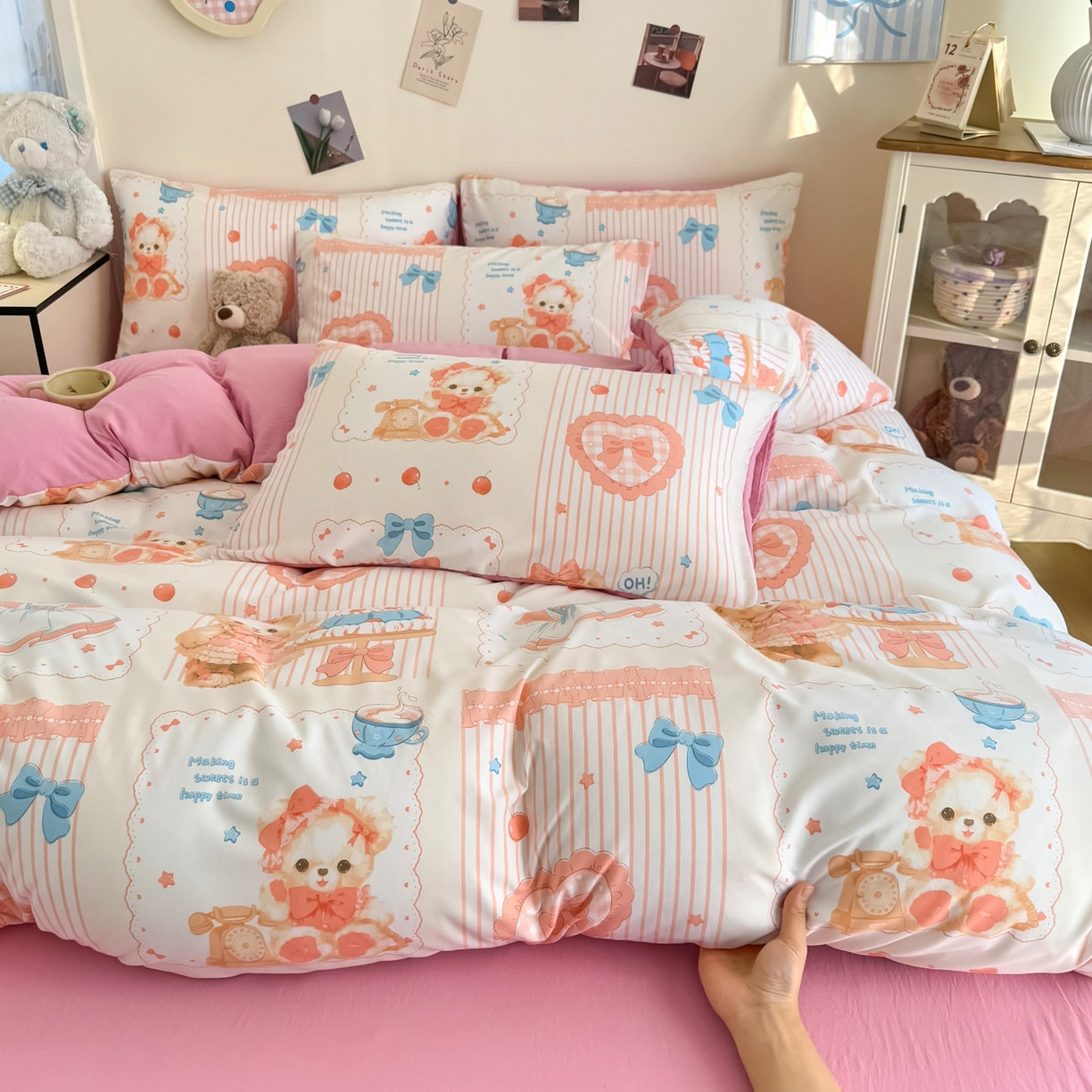 91家纺网 家纺一手货源 找家纺 卡斯诺家纺馆 2026新款卡通水洗云朵棉四件套下载文件包含买家秀 萝莉小熊