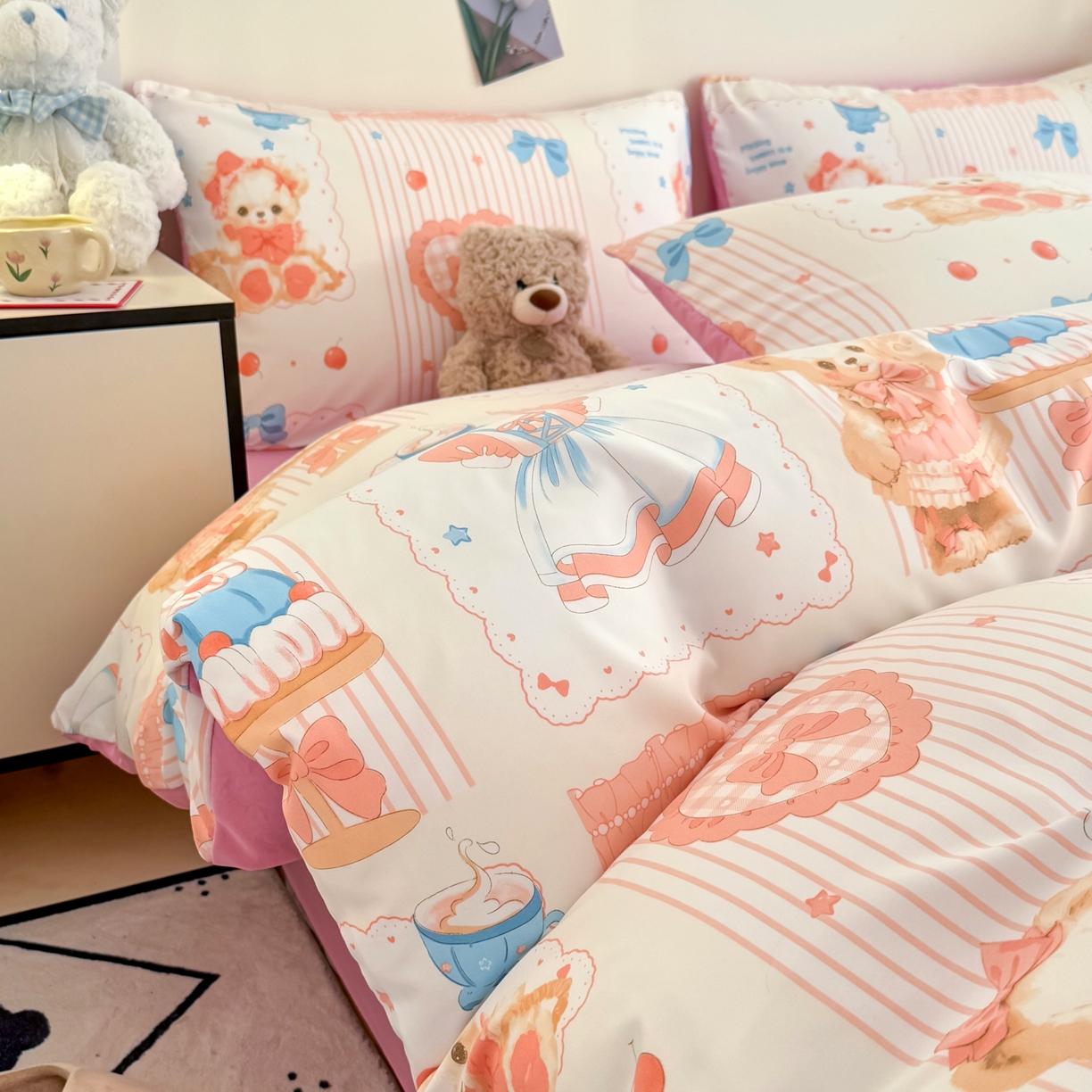 91家纺网 家纺一手货源 找家纺 卡斯诺家纺馆 2026新款卡通水洗云朵棉四件套下载文件包含买家秀 萝莉小熊