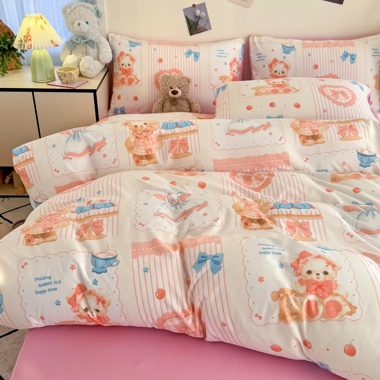 91家纺网 家纺一手货源 找家纺 卡斯诺家纺馆 2026新款卡通水洗云朵棉四件套下载文件包含买家秀 萝莉小熊