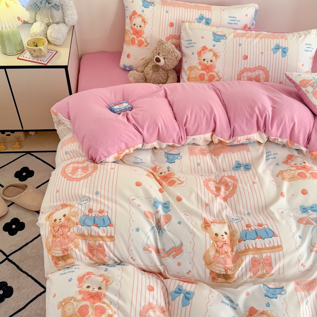 91家纺网 家纺一手货源 找家纺 卡斯诺家纺馆 2026新款卡通水洗云朵棉四件套下载文件包含买家秀 萝莉小熊