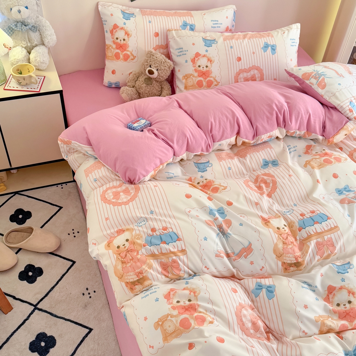 91家纺网 家纺一手货源 找家纺 卡斯诺家纺馆 2026新款卡通水洗云朵棉四件套下载文件包含买家秀 萝莉小熊