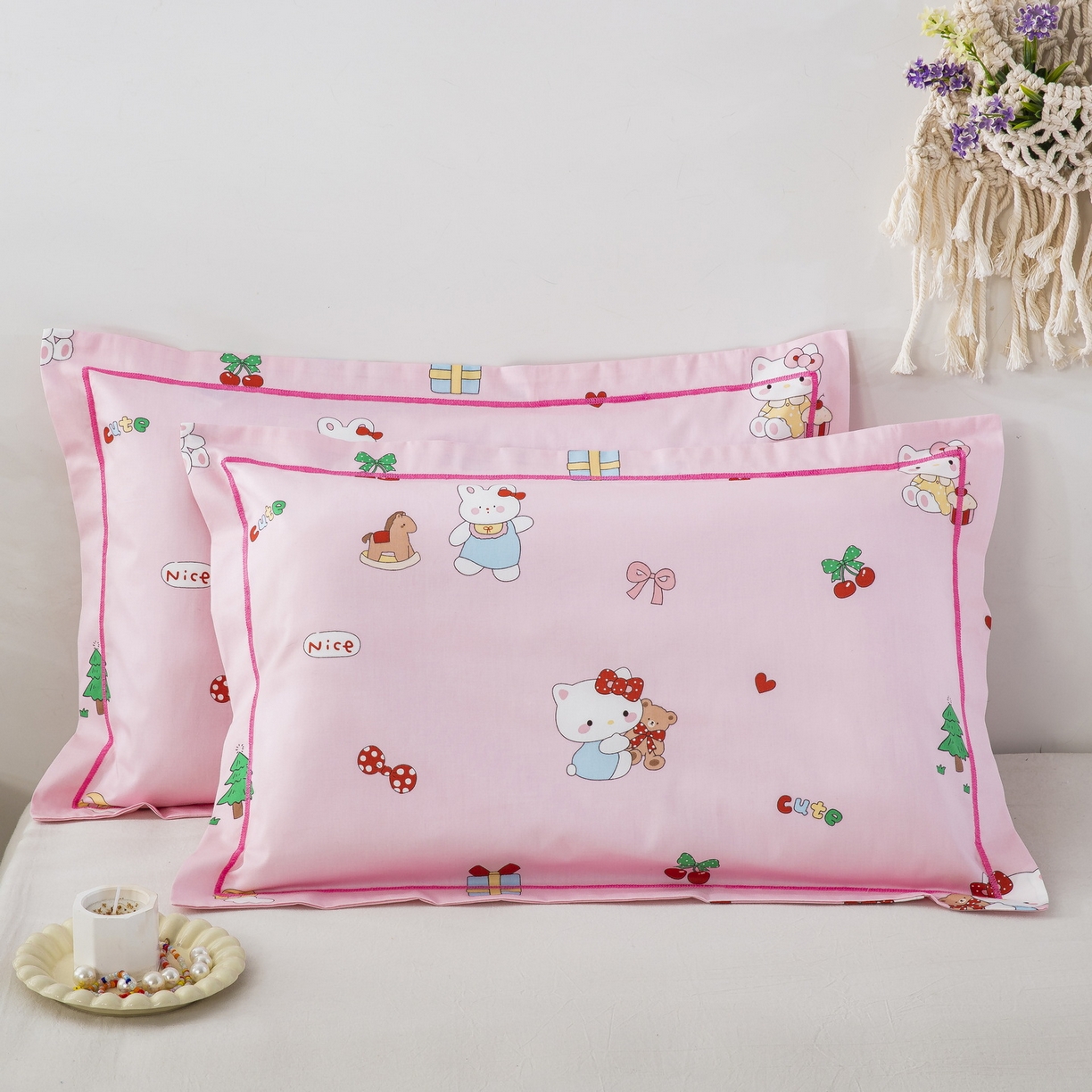 91家纺网 家纺一手货源 找家纺 乐秀家纺 2026新款卡通全棉枕套儿童幼儿园枕头甜蜜伙伴