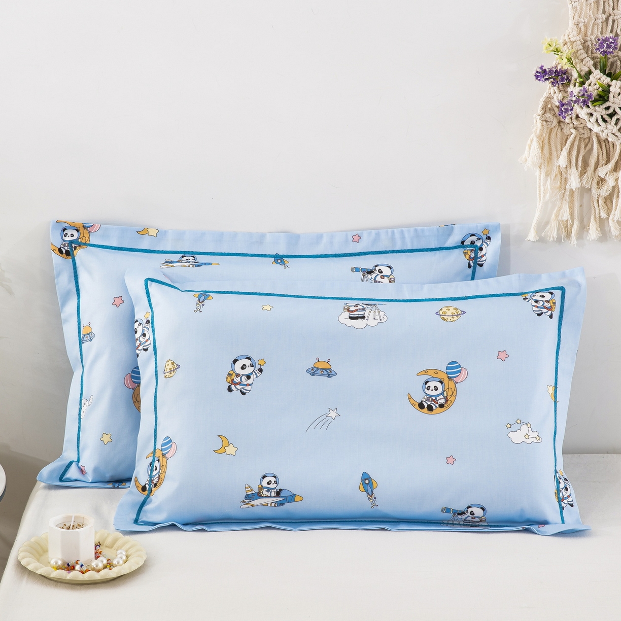 91家纺网 家纺一手货源 找家纺 乐秀家纺 2026新款卡通全棉枕套儿童幼儿园枕头熊猫太空人