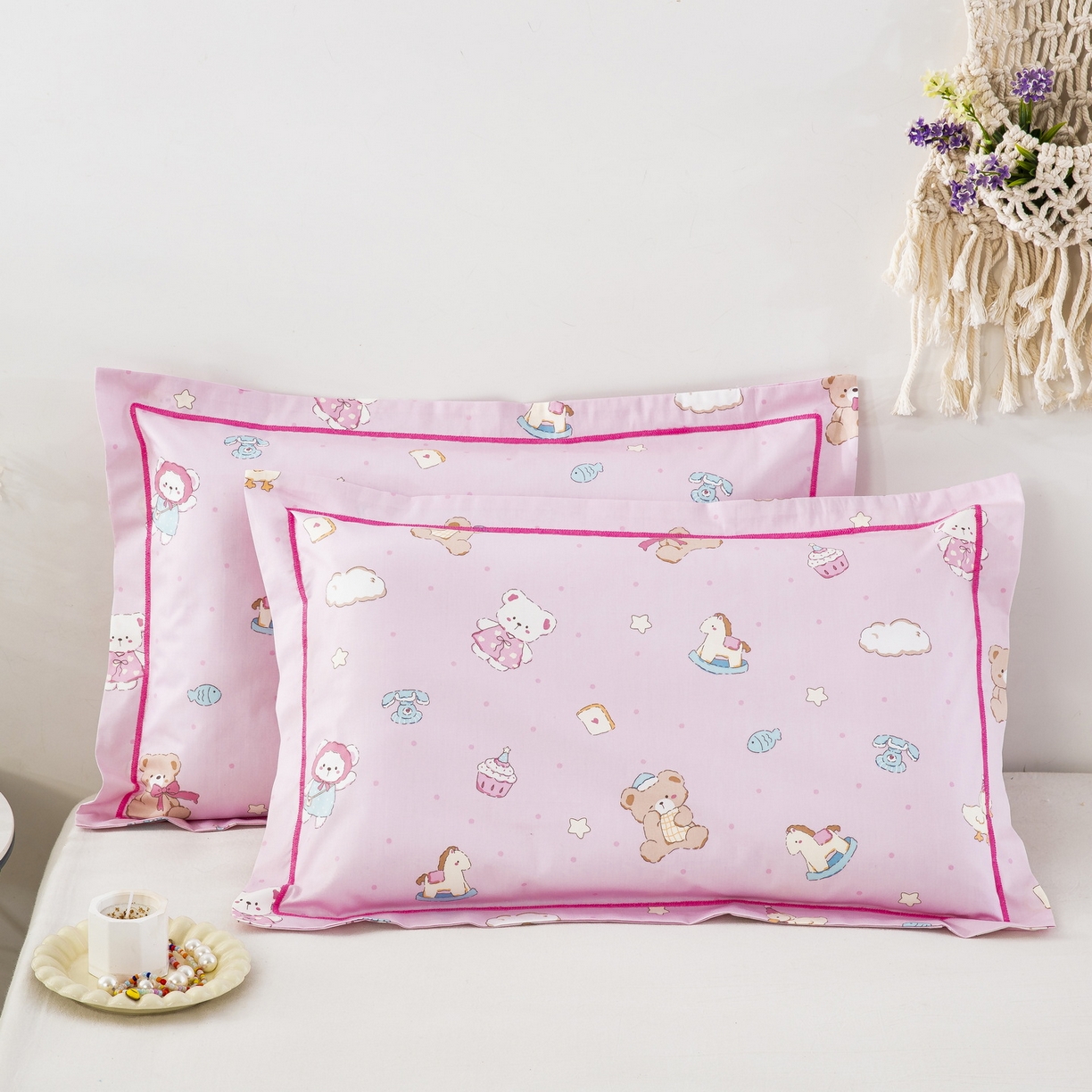 91家纺网 家纺一手货源 找家纺 乐秀家纺 2026新款卡通全棉枕套儿童幼儿园枕头云朵小熊