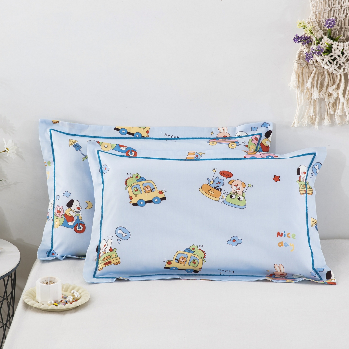乐秀家纺 2026新款卡通全棉枕套儿童幼儿园枕头欢乐碰碰车