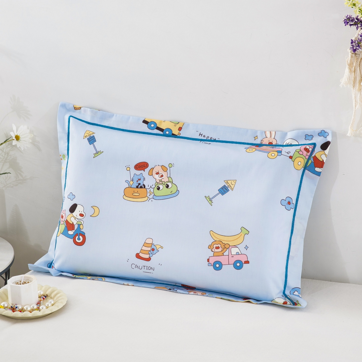 91家纺网 家纺一手货源 找家纺 乐秀家纺 2026新款卡通全棉枕套儿童幼儿园枕头欢乐碰碰车