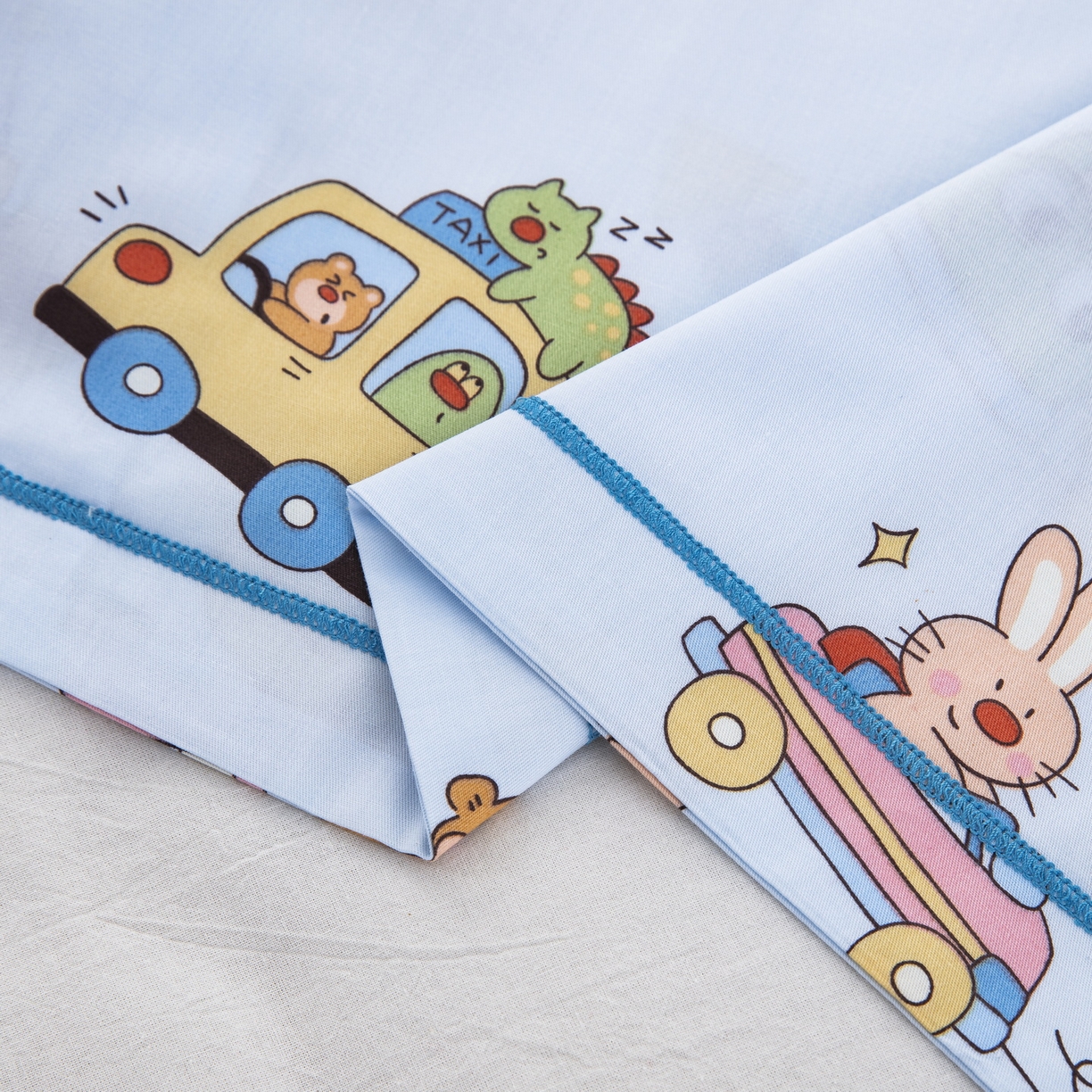 91家纺网 家纺一手货源 找家纺 乐秀家纺 2026新款卡通全棉枕套儿童幼儿园枕头欢乐碰碰车