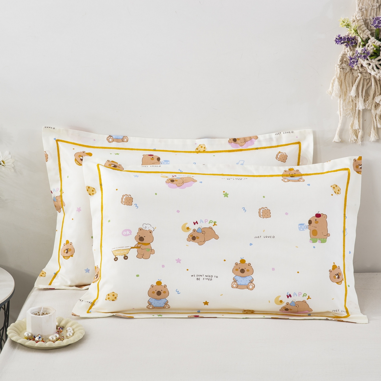 乐秀家纺 2026新款卡通全棉枕套儿童幼儿园枕头开心卡皮巴拉