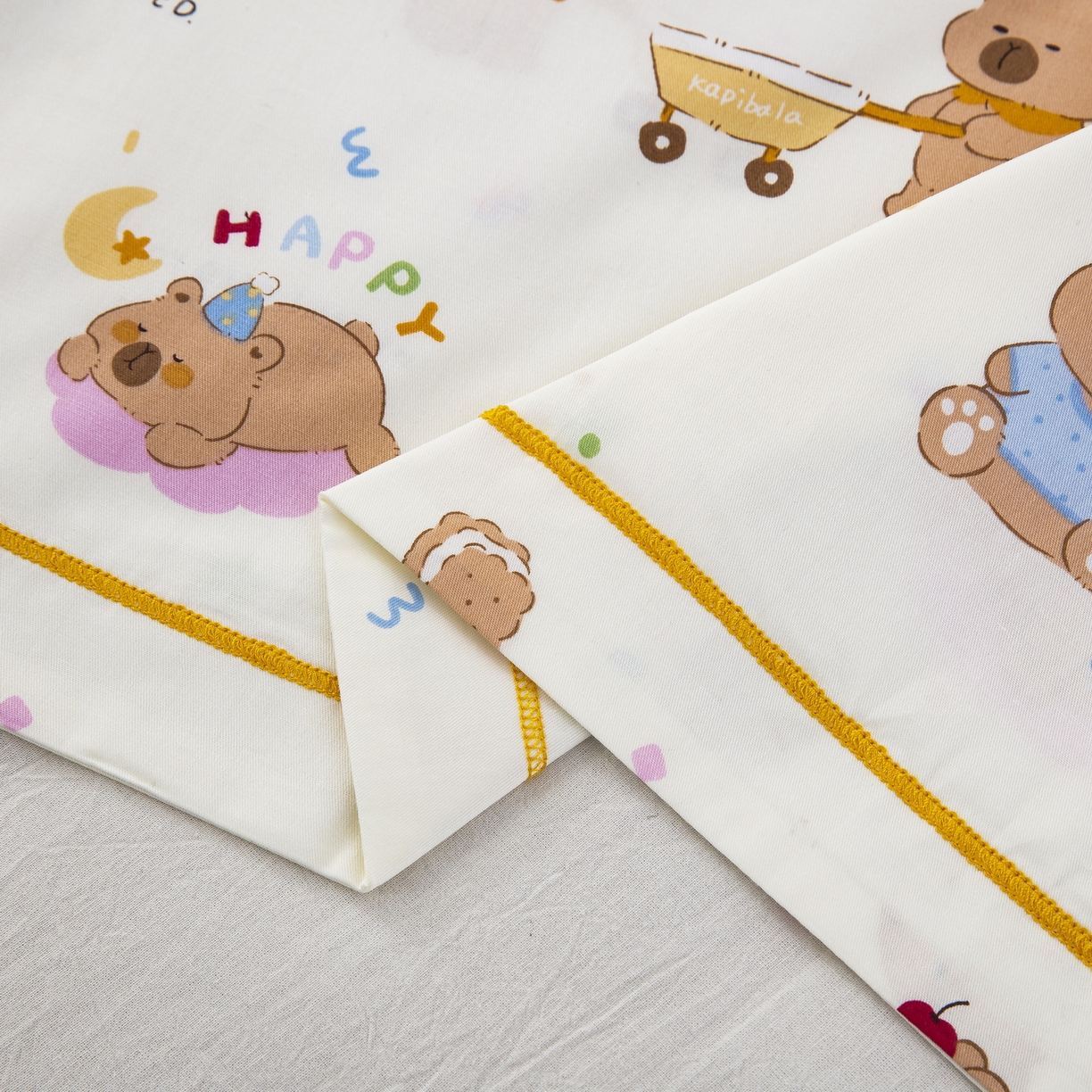 91家纺网 家纺一手货源 找家纺 乐秀家纺 2026新款卡通全棉枕套儿童幼儿园枕头开心卡皮巴拉