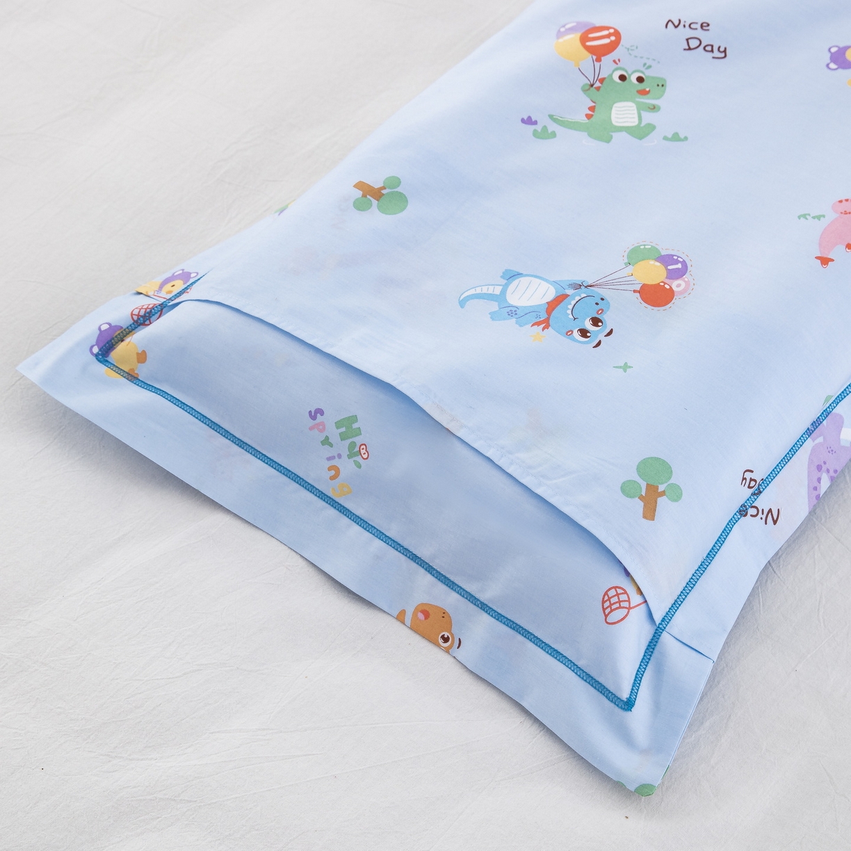 91家纺网 家纺一手货源 找家纺 乐秀家纺 2026新款卡通全棉枕套儿童幼儿园枕头恐龙派对