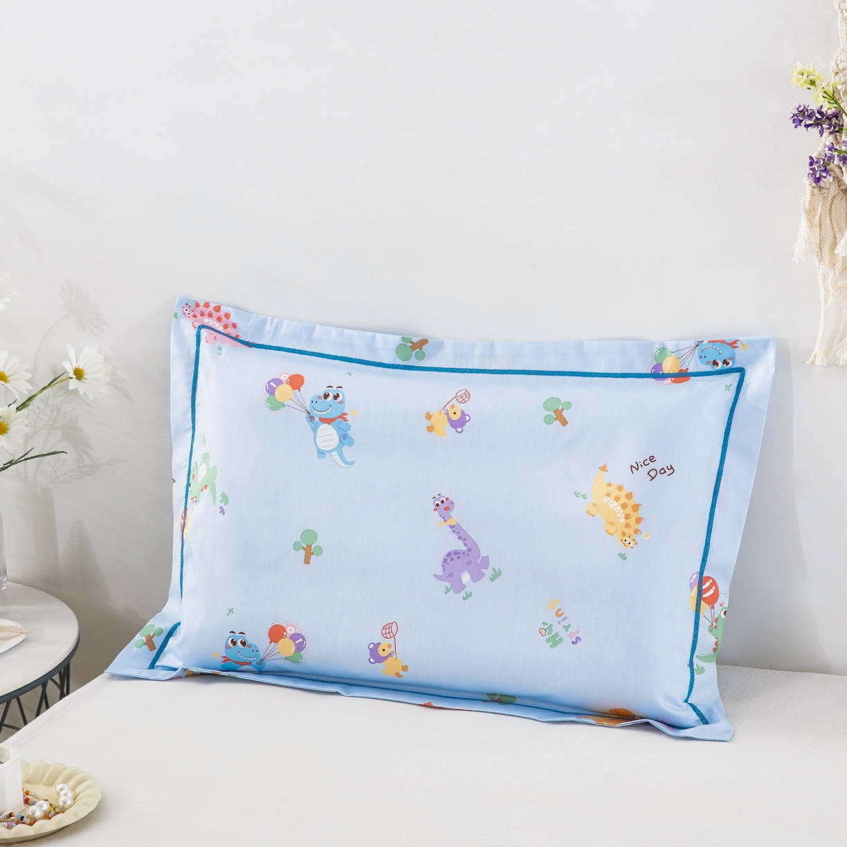 91家纺网 家纺一手货源 找家纺 乐秀家纺 2026新款卡通全棉枕套儿童幼儿园枕头恐龙派对