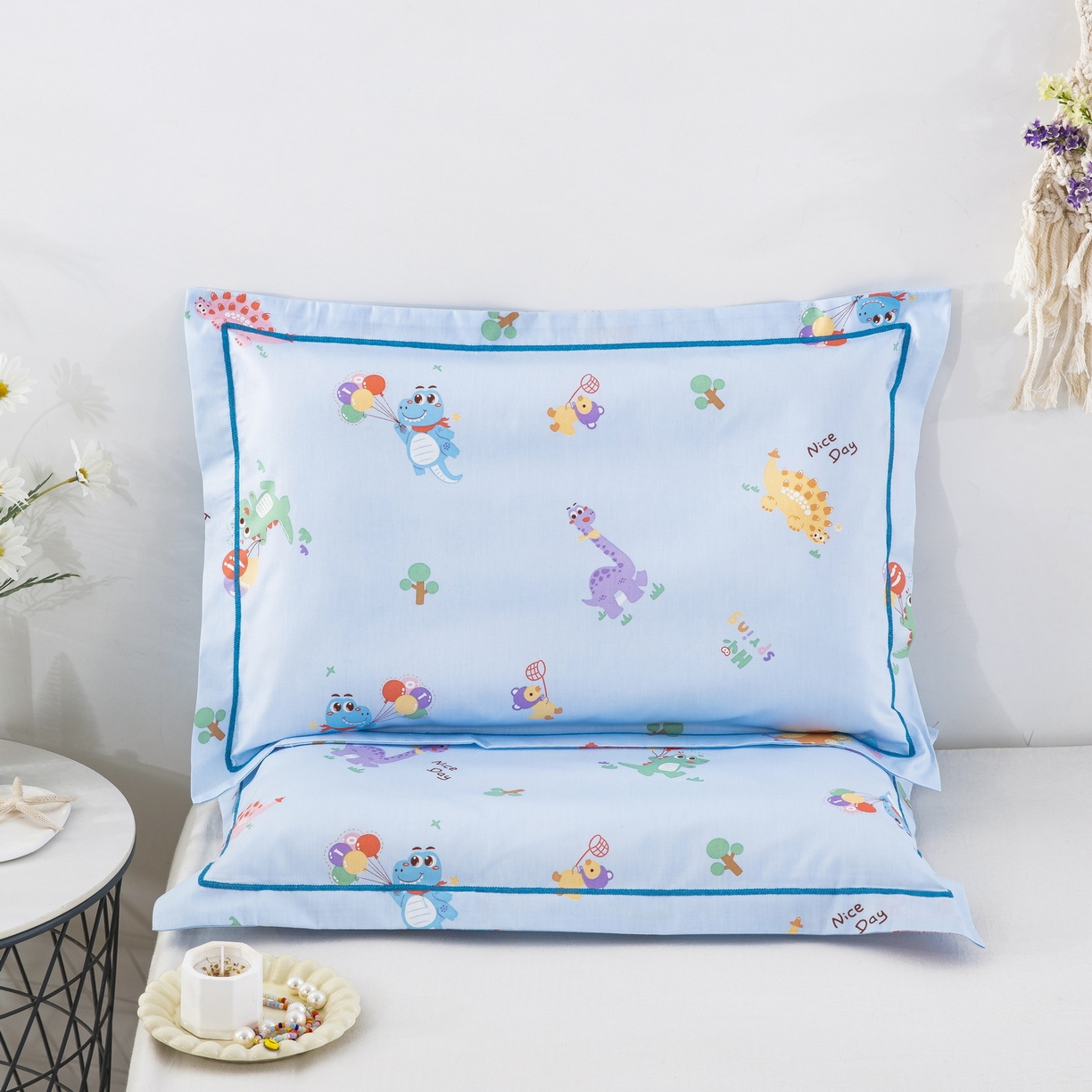 91家纺网 家纺一手货源 找家纺 乐秀家纺 2026新款卡通全棉枕套儿童幼儿园枕头恐龙派对