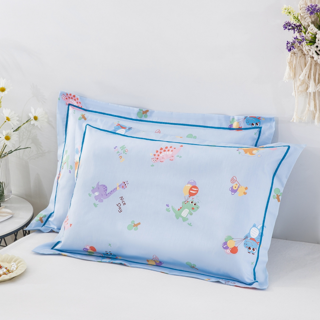 91家纺网 家纺一手货源 找家纺 乐秀家纺 2026新款卡通全棉枕套儿童幼儿园枕头恐龙派对