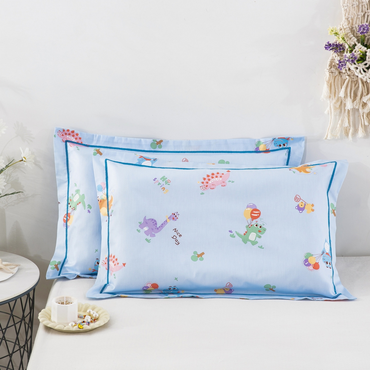 乐秀家纺 2026新款卡通全棉枕套儿童幼儿园枕头恐龙派对