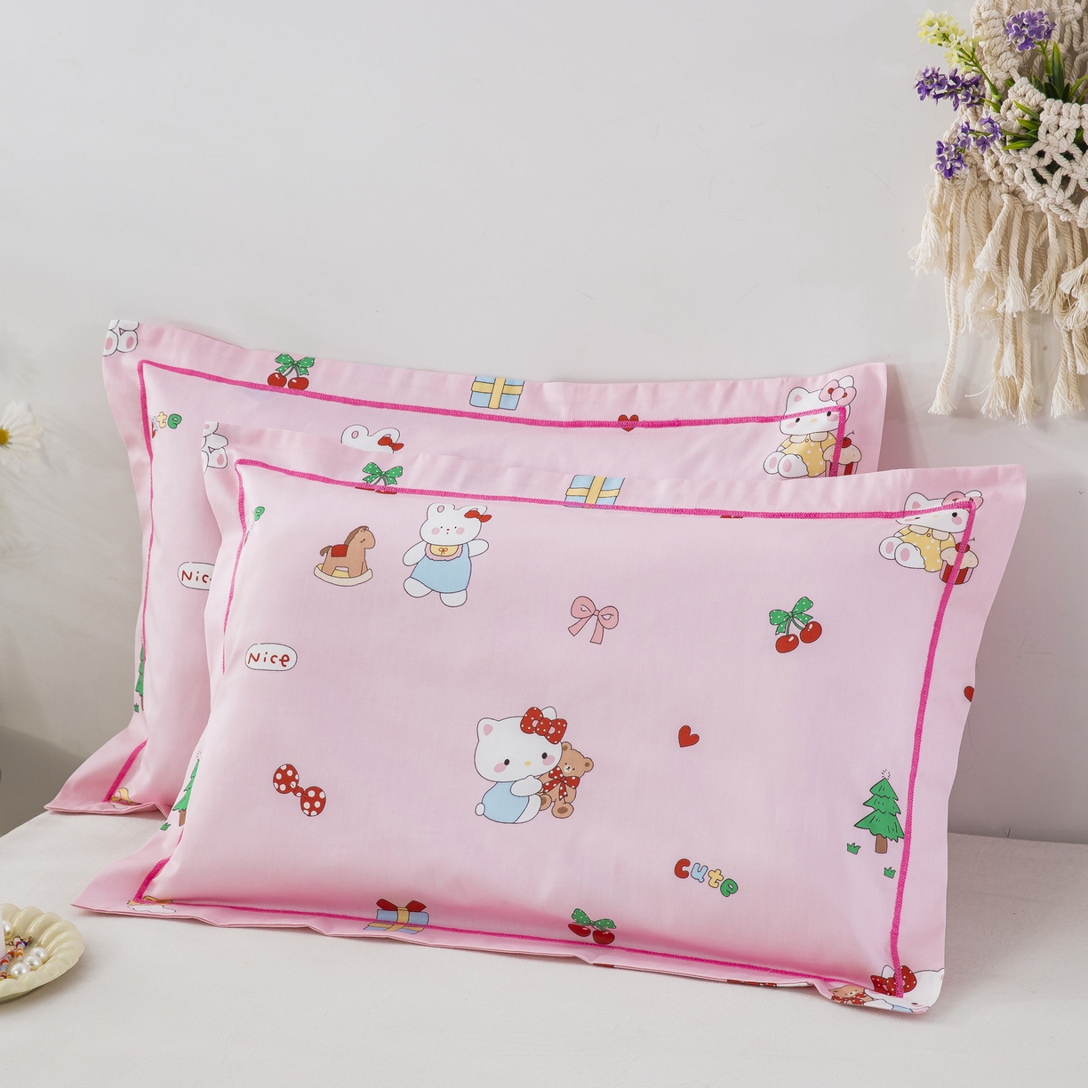 91家纺网 家纺一手货源 找家纺 乐秀家纺 2026新款卡通全棉枕套儿童幼儿园枕头甜蜜伙伴