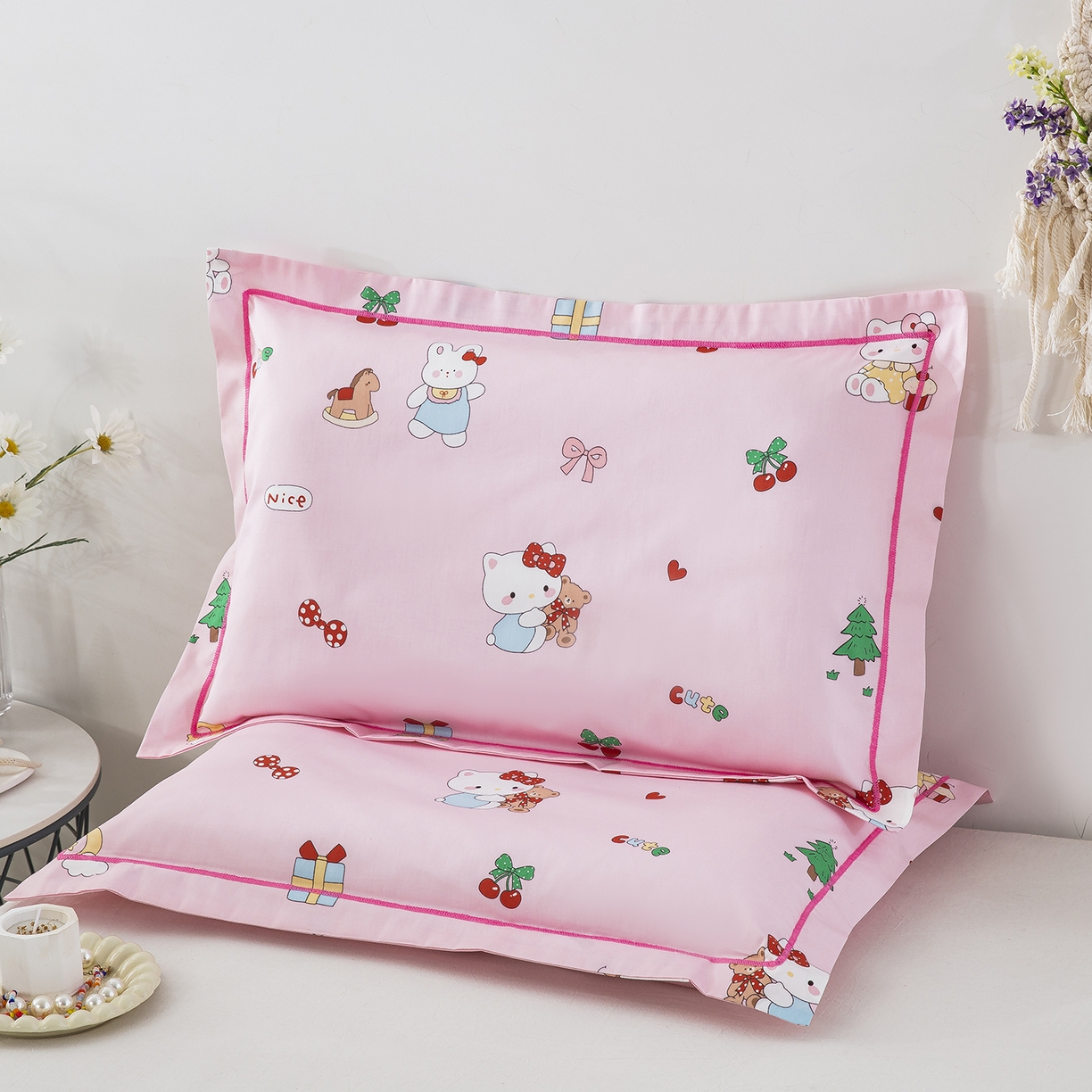 91家纺网 家纺一手货源 找家纺 乐秀家纺 2026新款卡通全棉枕套儿童幼儿园枕头甜蜜伙伴