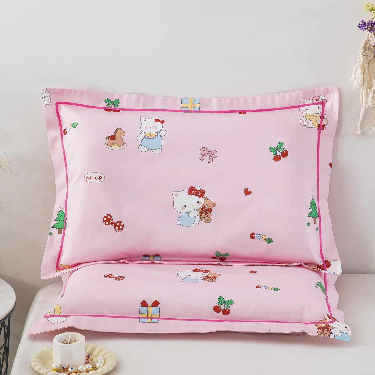 91家纺网 家纺一手货源 找家纺 乐秀家纺 2026新款卡通全棉枕套儿童幼儿园枕头甜蜜伙伴