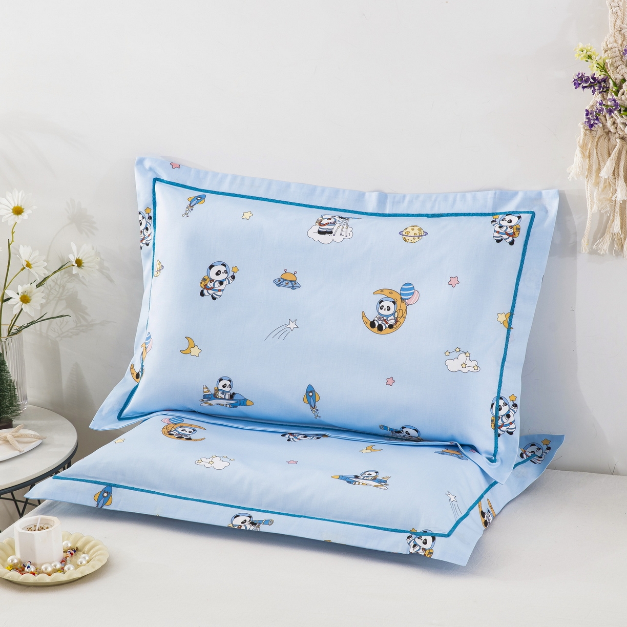 91家纺网 家纺一手货源 找家纺 乐秀家纺 2026新款卡通全棉枕套儿童幼儿园枕头熊猫太空人