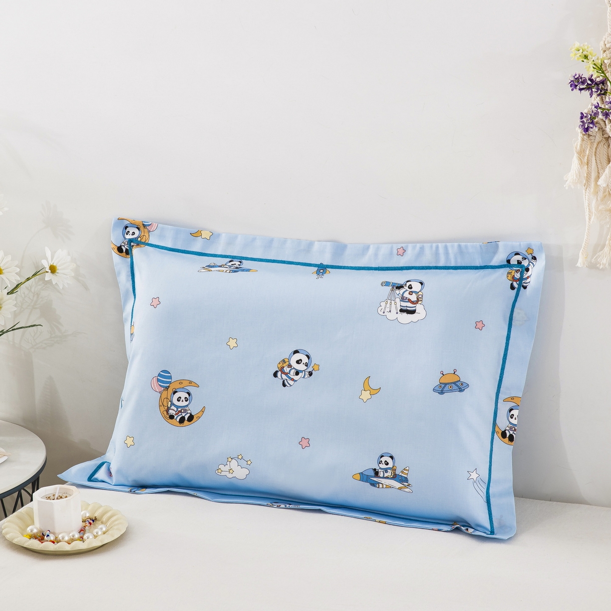 91家纺网 家纺一手货源 找家纺 乐秀家纺 2026新款卡通全棉枕套儿童幼儿园枕头熊猫太空人