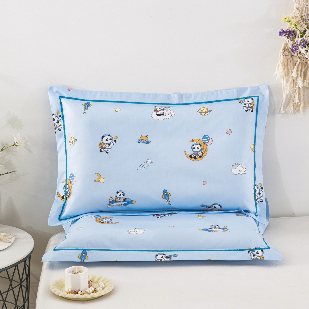 91家纺网 家纺一手货源 找家纺 乐秀家纺 2026新款卡通全棉枕套儿童幼儿园枕头熊猫太空人