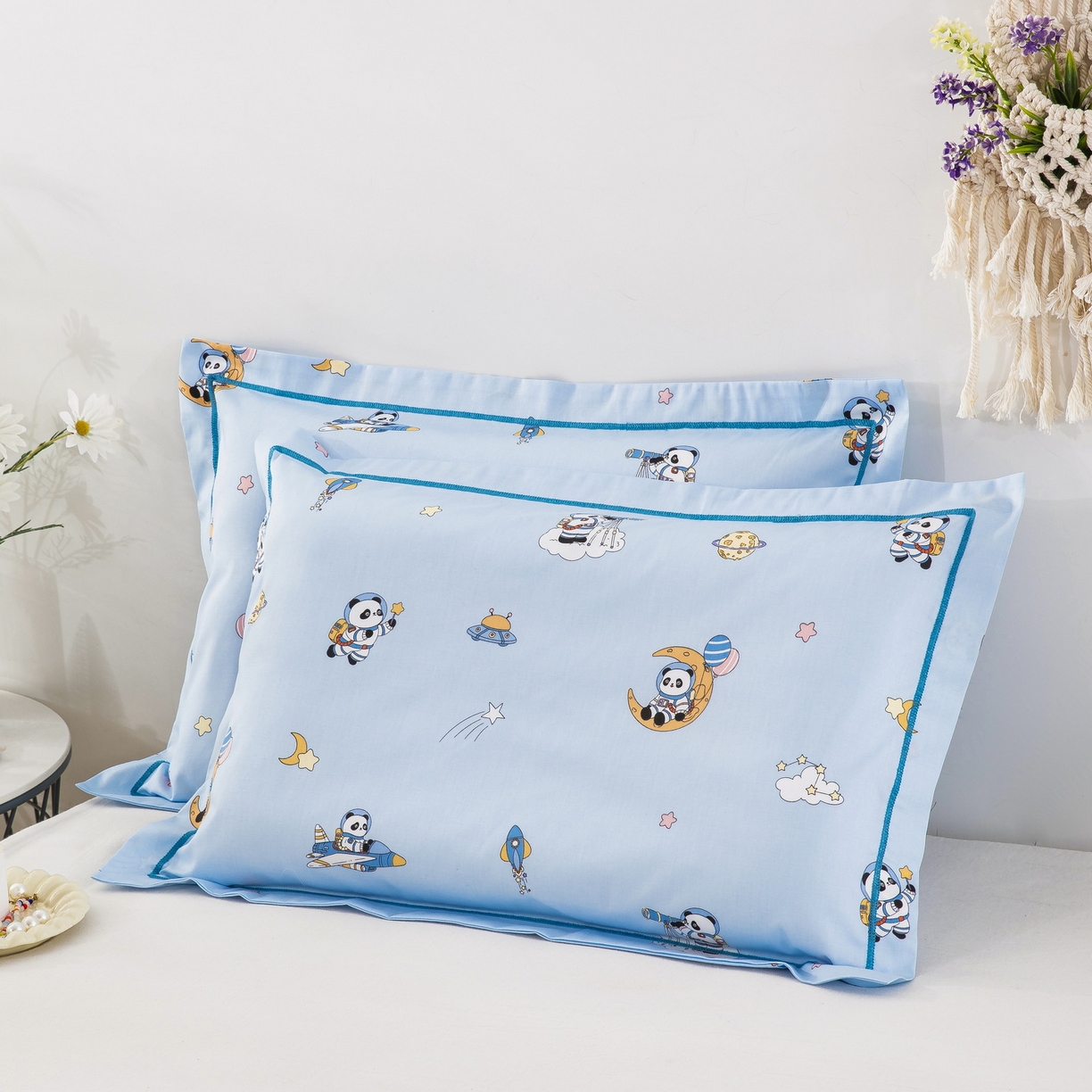 91家纺网 家纺一手货源 找家纺 乐秀家纺 2026新款卡通全棉枕套儿童幼儿园枕头熊猫太空人