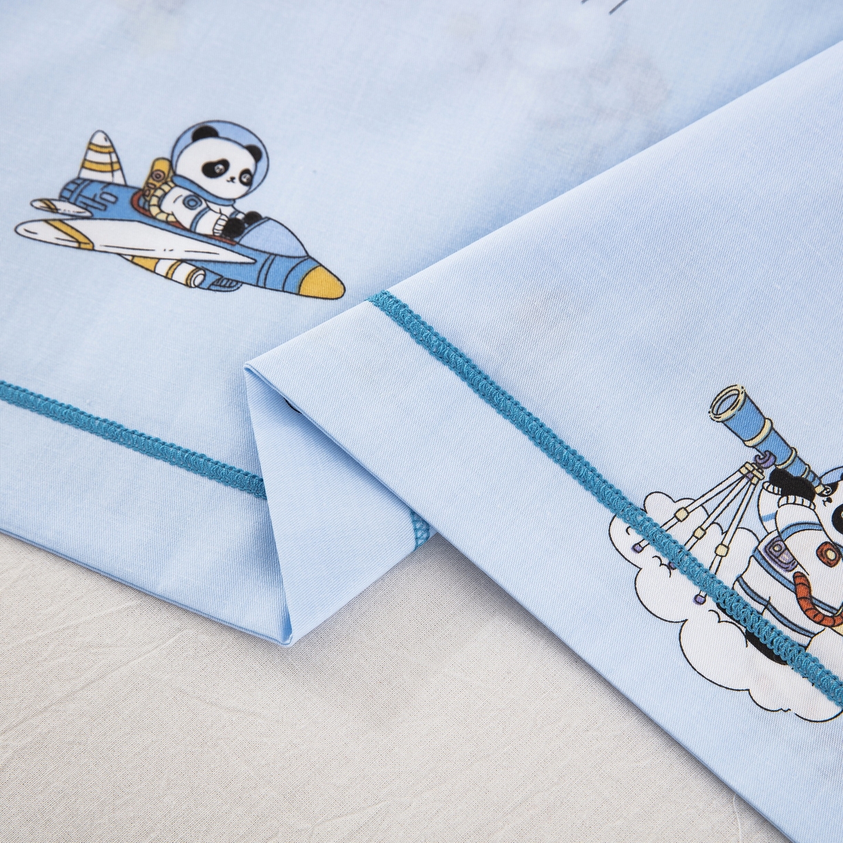 91家纺网 家纺一手货源 找家纺 乐秀家纺 2026新款卡通全棉枕套儿童幼儿园枕头熊猫太空人