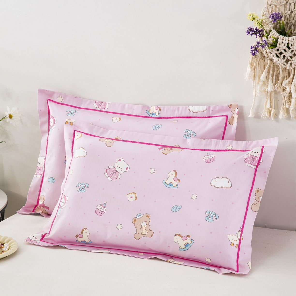 91家纺网 家纺一手货源 找家纺 乐秀家纺 2026新款卡通全棉枕套儿童幼儿园枕头云朵小熊