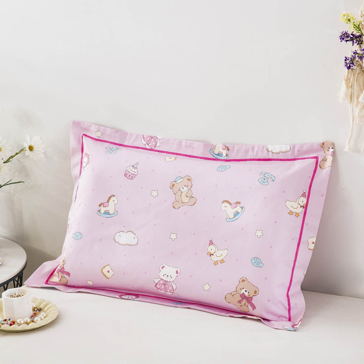 91家纺网 家纺一手货源 找家纺 乐秀家纺 2026新款卡通全棉枕套儿童幼儿园枕头云朵小熊