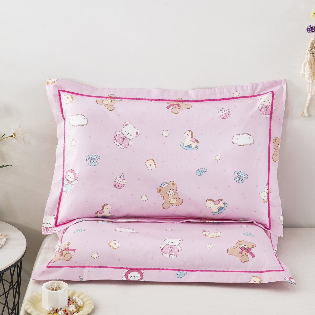 91家纺网 家纺一手货源 找家纺 乐秀家纺 2026新款卡通全棉枕套儿童幼儿园枕头云朵小熊