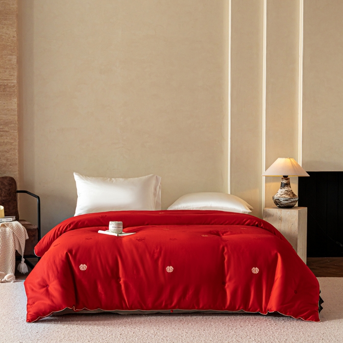 91家纺网 家纺一手货源 找家纺 茧月家纺 2026新款桑蚕长丝喜被被子被芯 喜被-红